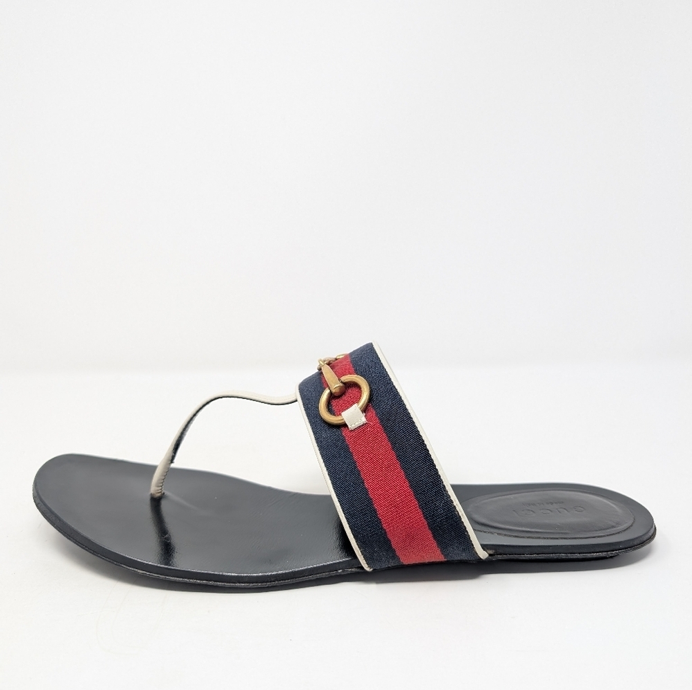 Gucci Horse Bit Thong Sandals Flip Flops White Leather Size 40 - Picture 5 of 11
